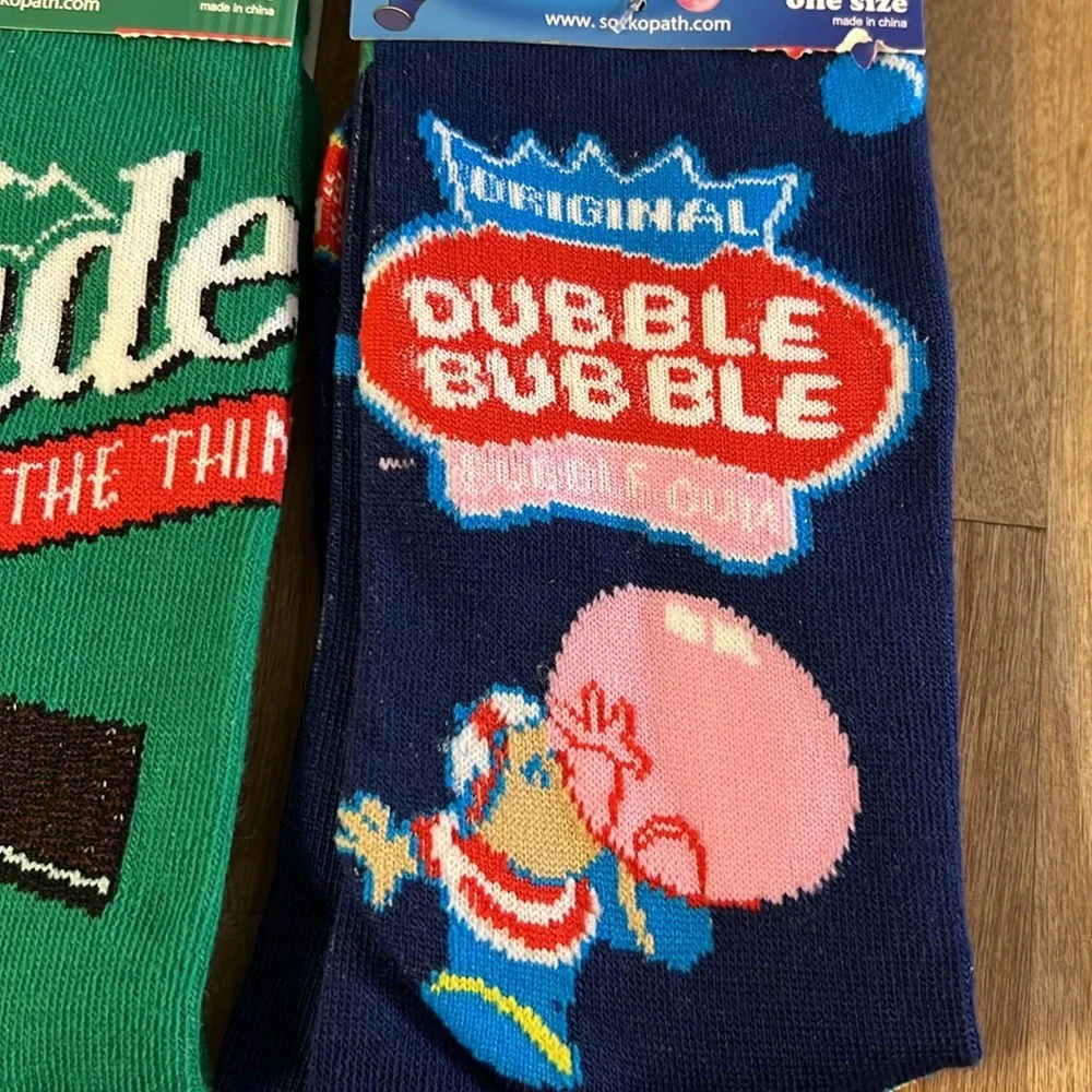 Andes Thins Dubble Bubble Logo Unisex 2 Pair Crew Socks NWT